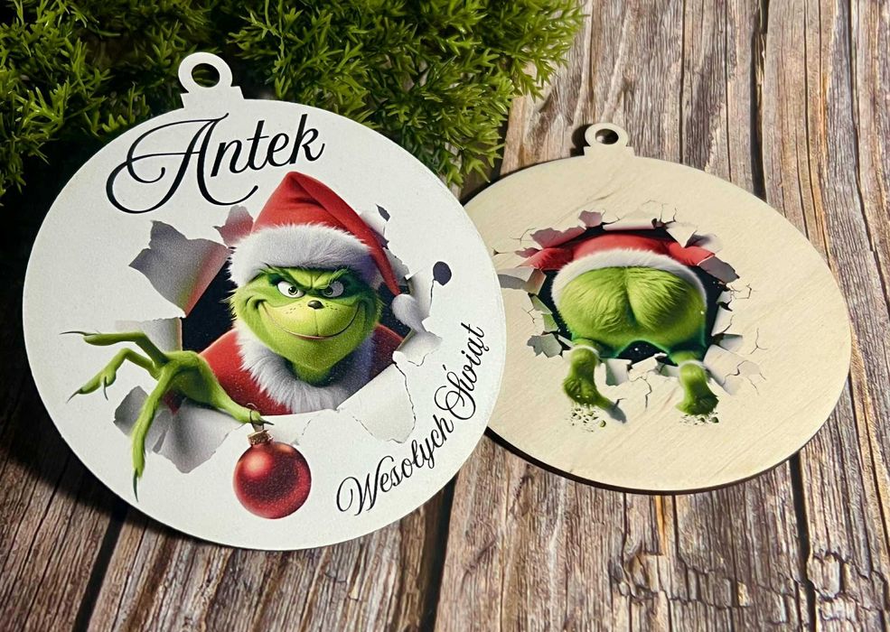 Dwustronne bombki świąteczne z imieniem 10cm. Grinch i nie tylko