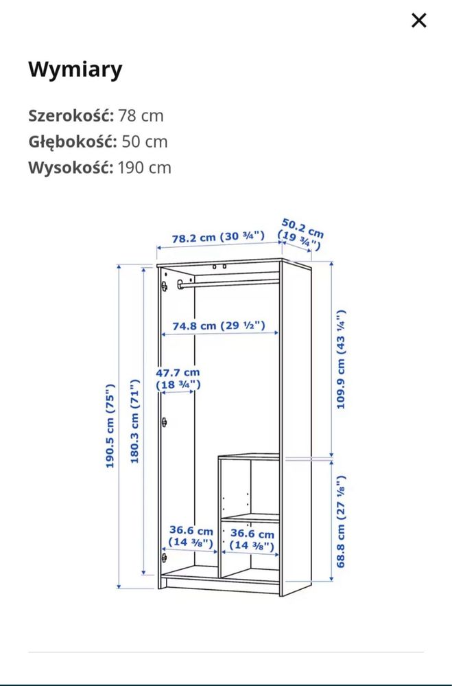 Szafa Ikea Brimnes 78x190x50