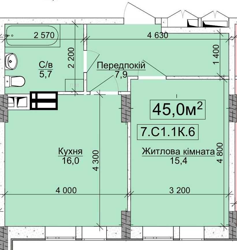 Величезна 1К  з новим ремонтом і меблями. Кухня - 16м. Газ