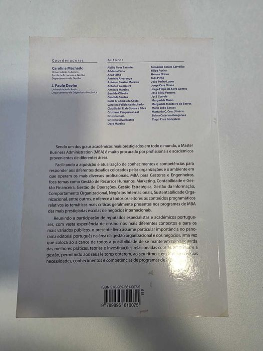 Livro “MBA para Gestores e Engenheiros” (Machado & Davim)