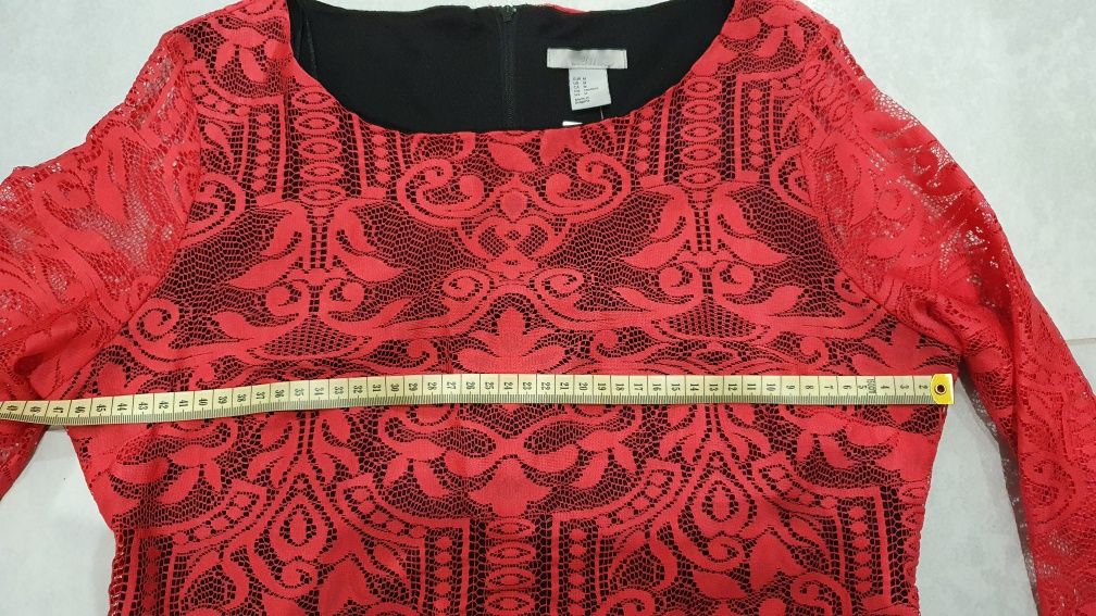 Sukienka H&M malinowa czarna koronkowa M 38 L 40