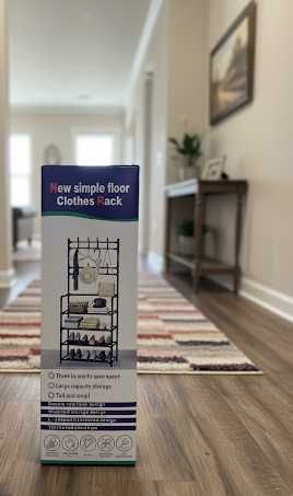 Стійка-вішалка з гачками для одягу та 4 полиці для взуття металева