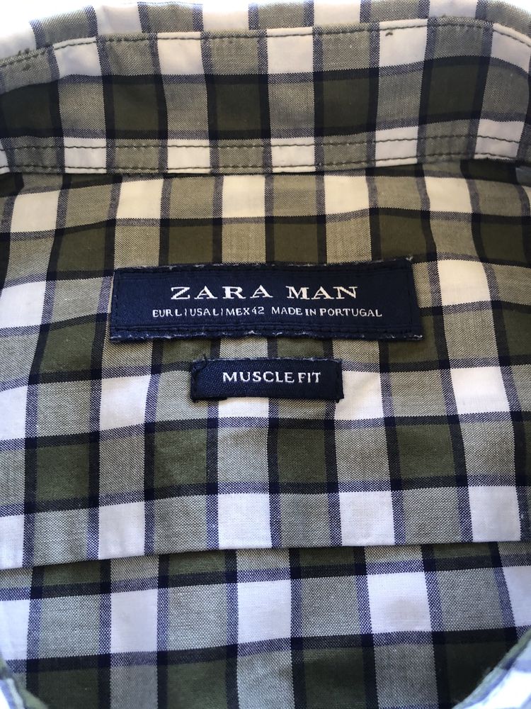 Camisa de homem (muscle fit) xadrez verde tropa L - Zara