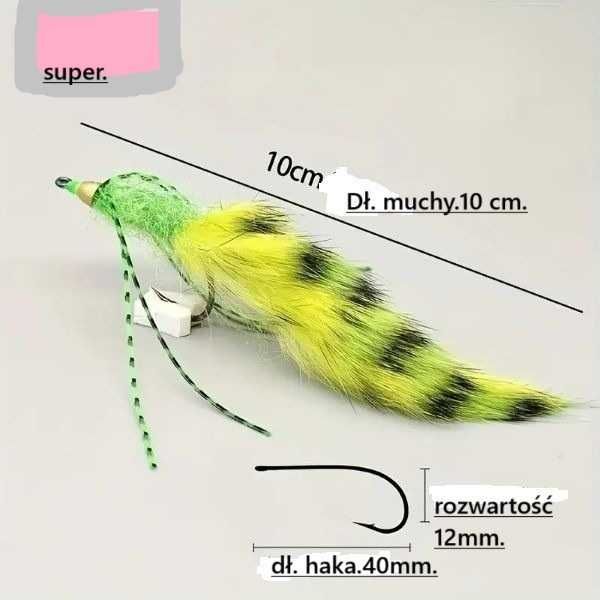 Przynęty- muchy szczupak, sandacz, okoń. 3 szt. komplet.