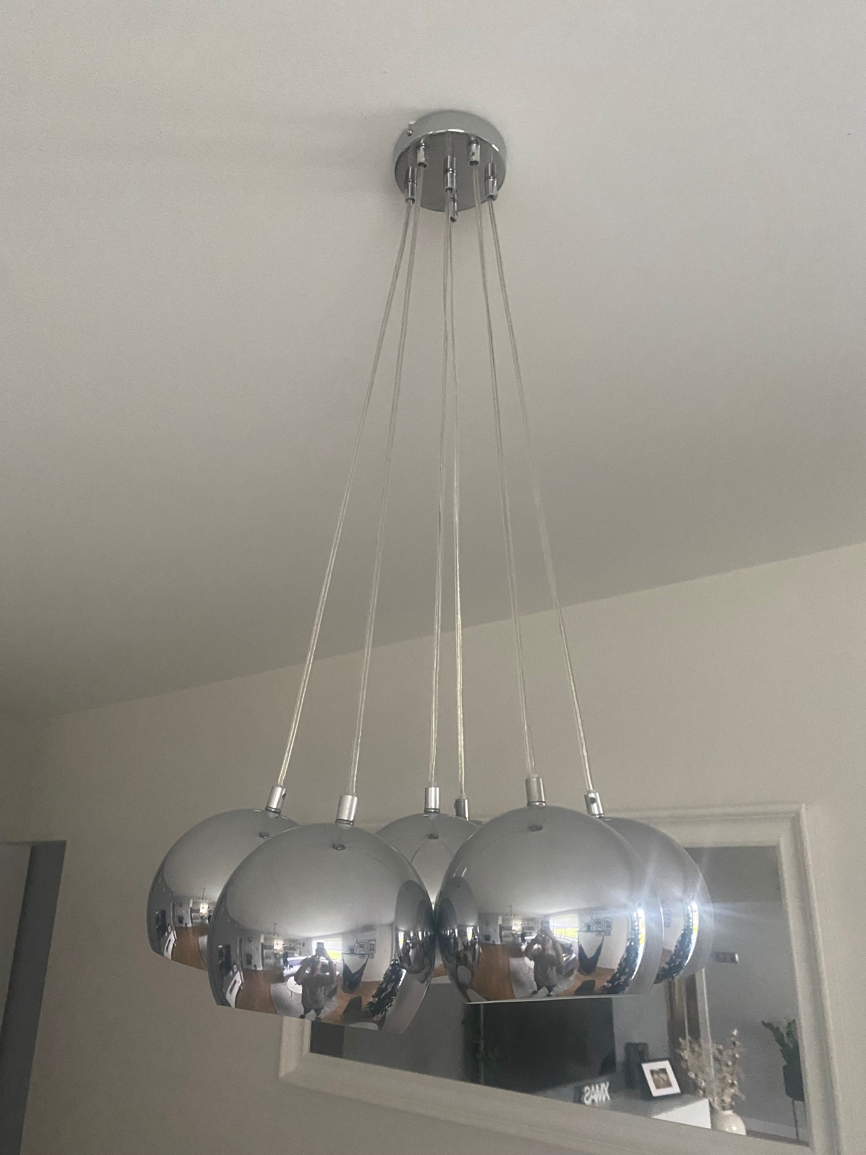 Lampa wisząca 6 kloszy metalowa srebrna