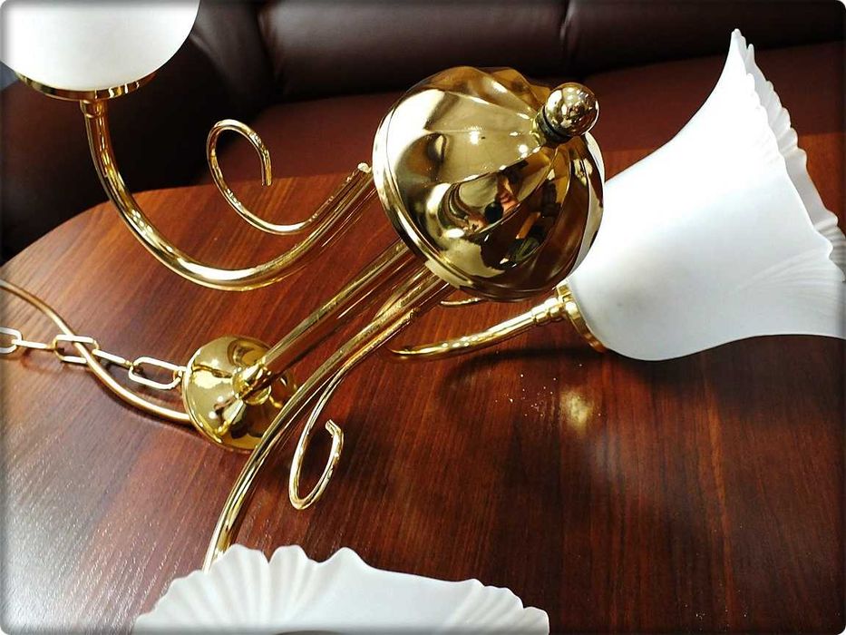 Złoty Żyrandol 3 - ramienny Lampa wisząca sufitowa Mosiądz