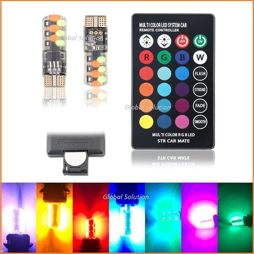 Лампи габаритів RGB LED T10 W5W + пульт