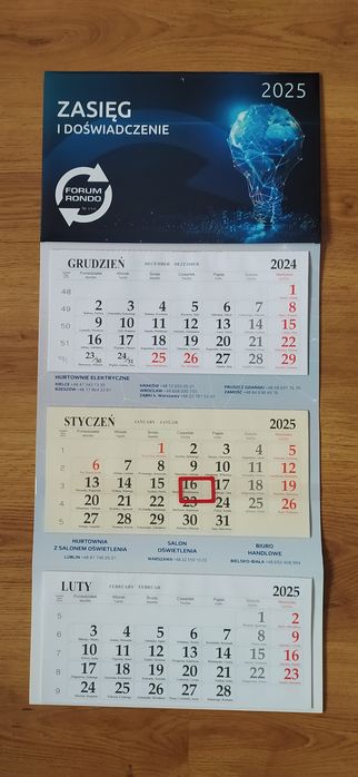 Kalendarz trójdzielny 2025