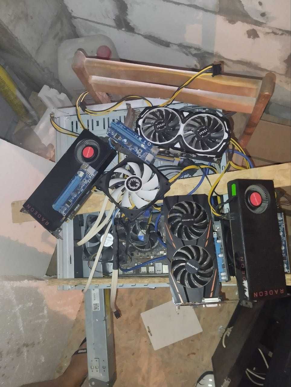 Майнінг Ферма на 4 відеокарти по 8GB на всіх відеокартах є свій кулер