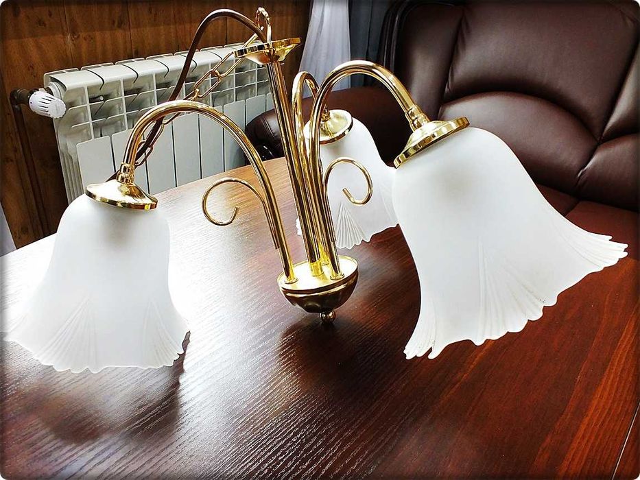 Złoty Żyrandol 3 - ramienny Lampa wisząca sufitowa Mosiądz