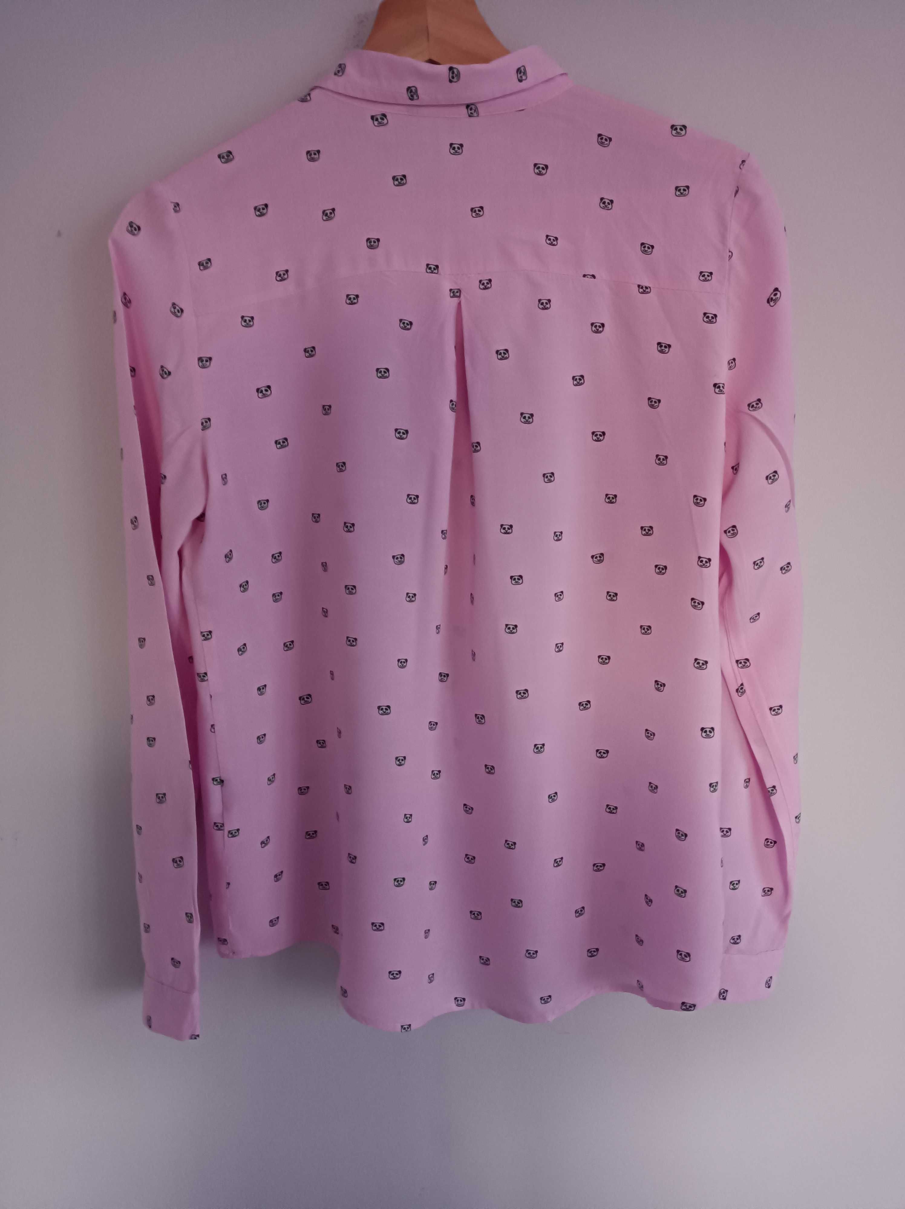 Bluzka koszula z długim rękawem różowa w pandy rozmiar M/L 38/40
