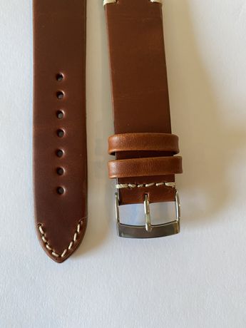 Bracelete castanha em pele genuina feita à mão, tamanho 22mm