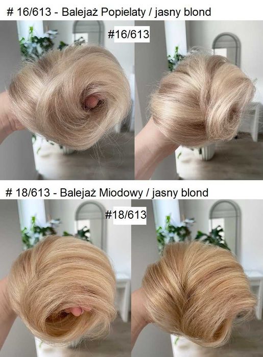 DOCZEPIANY KOK na gumce 100% WŁOSY NATURALNE treska balejaż blond