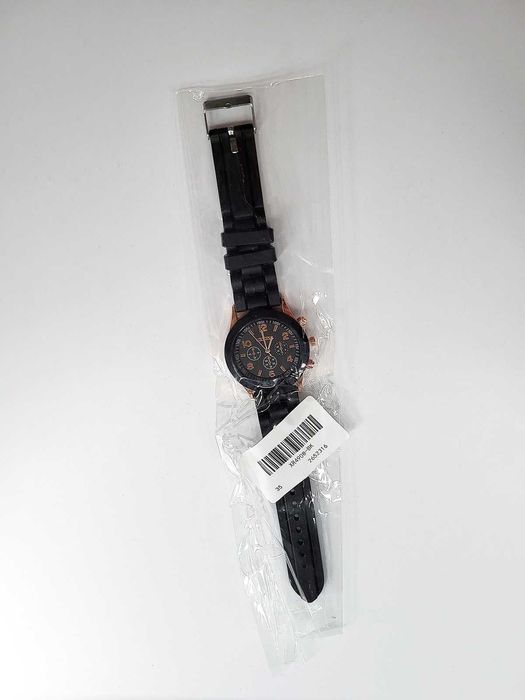 Piękny czarny zegarek Geneva na silikonowym pasku