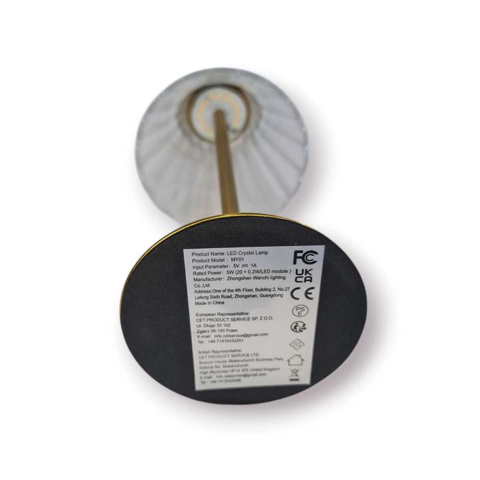 Candeeiro Mesa LED “Crystal Lamp” MY01 | Base Dourada |Cúpula Acrílica