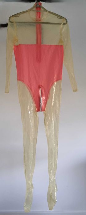 Kombinezon damski lateksowy transparentno-różowy, rozm. XS, latex