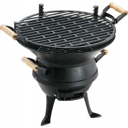 GRILL WĘGLOWY LANDMANN Żeliwny ruszt beczułka średnica 35cm 46cmx42cm