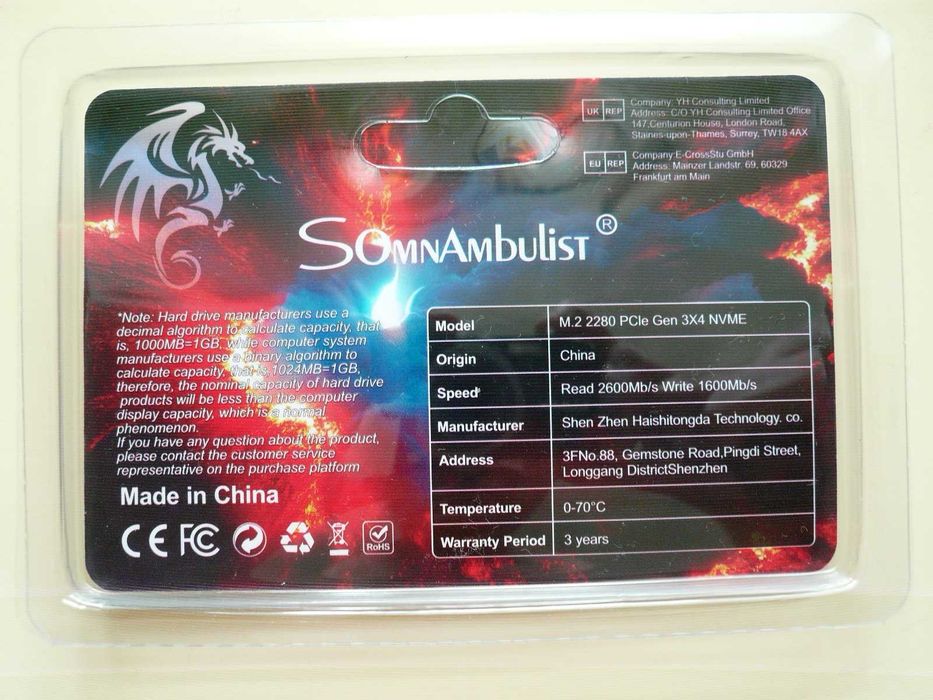 Новий твердотільний диск накопичувач SomnAmbulist 256 Gb M.2 NVME