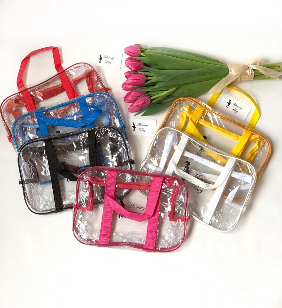Прозрачные сумки в роддом Набор 4+1 в подарок ТМ Mommy Bag