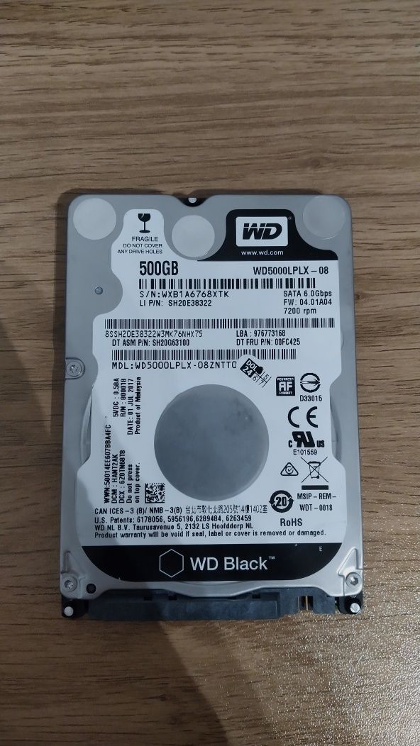 Dysk HDD 500 GB WD serii black 2.5"