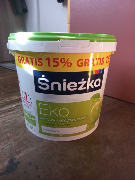 Biała farba Śnieżka Eko 11,5 litra, ekologiczna, matowa, wydajna, Nowa