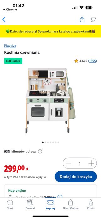 Kuchnia lidl dla dzieci Playtive nowa w kartonie