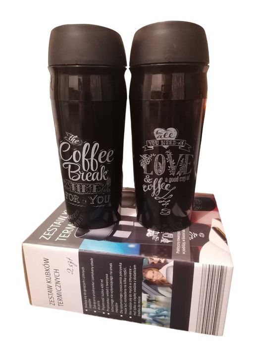Zestaw kubków termicznych 2 szt. czarne love coffee goth