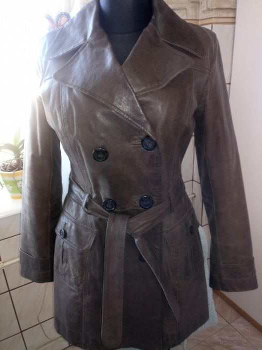 Płaszcz skórzany damski kurtka pasek dwa rzędy guzików