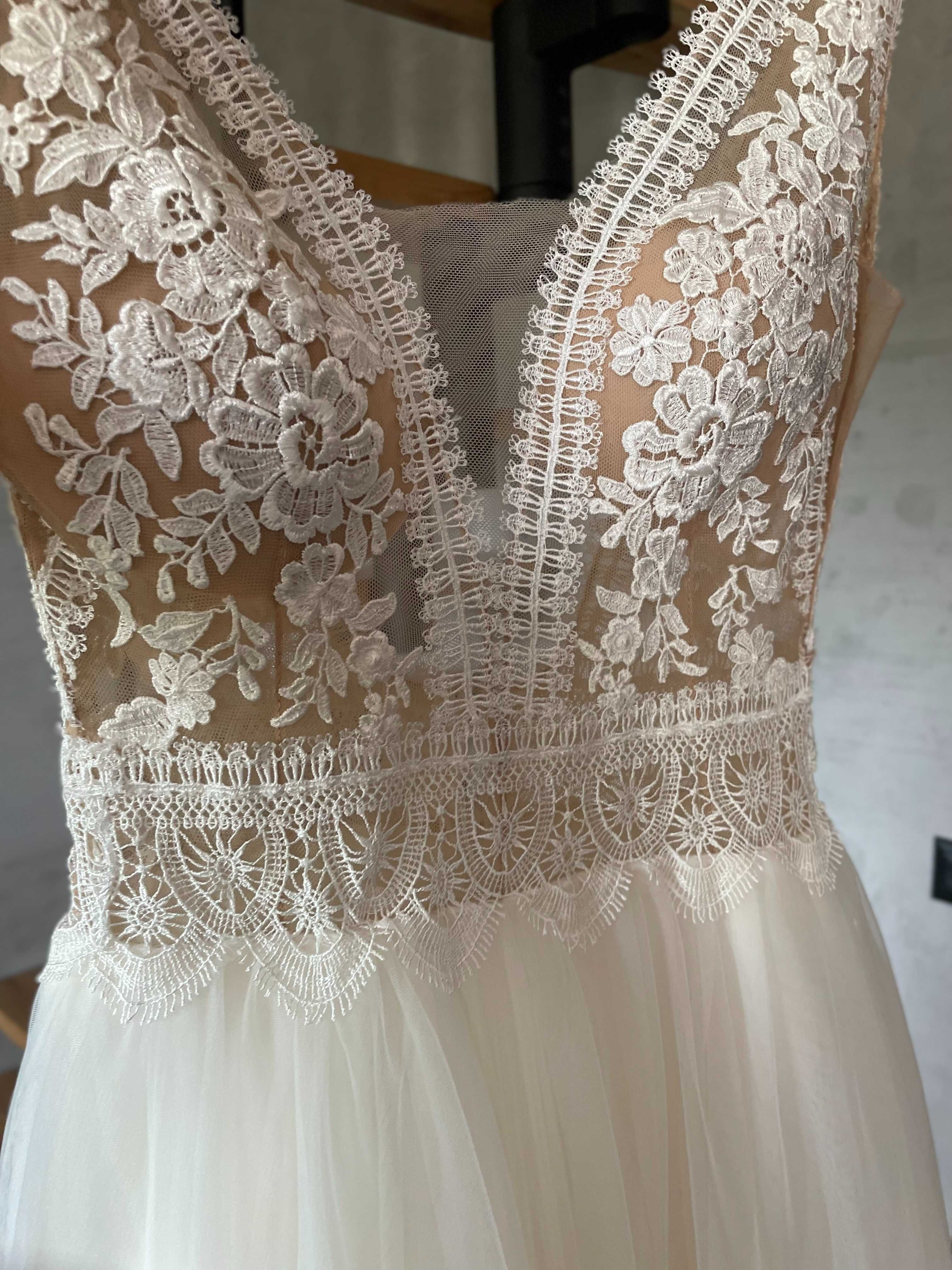Suknia Ślubna Elizabeth rozmiar S/36 BOHO, RUSTYKALNA