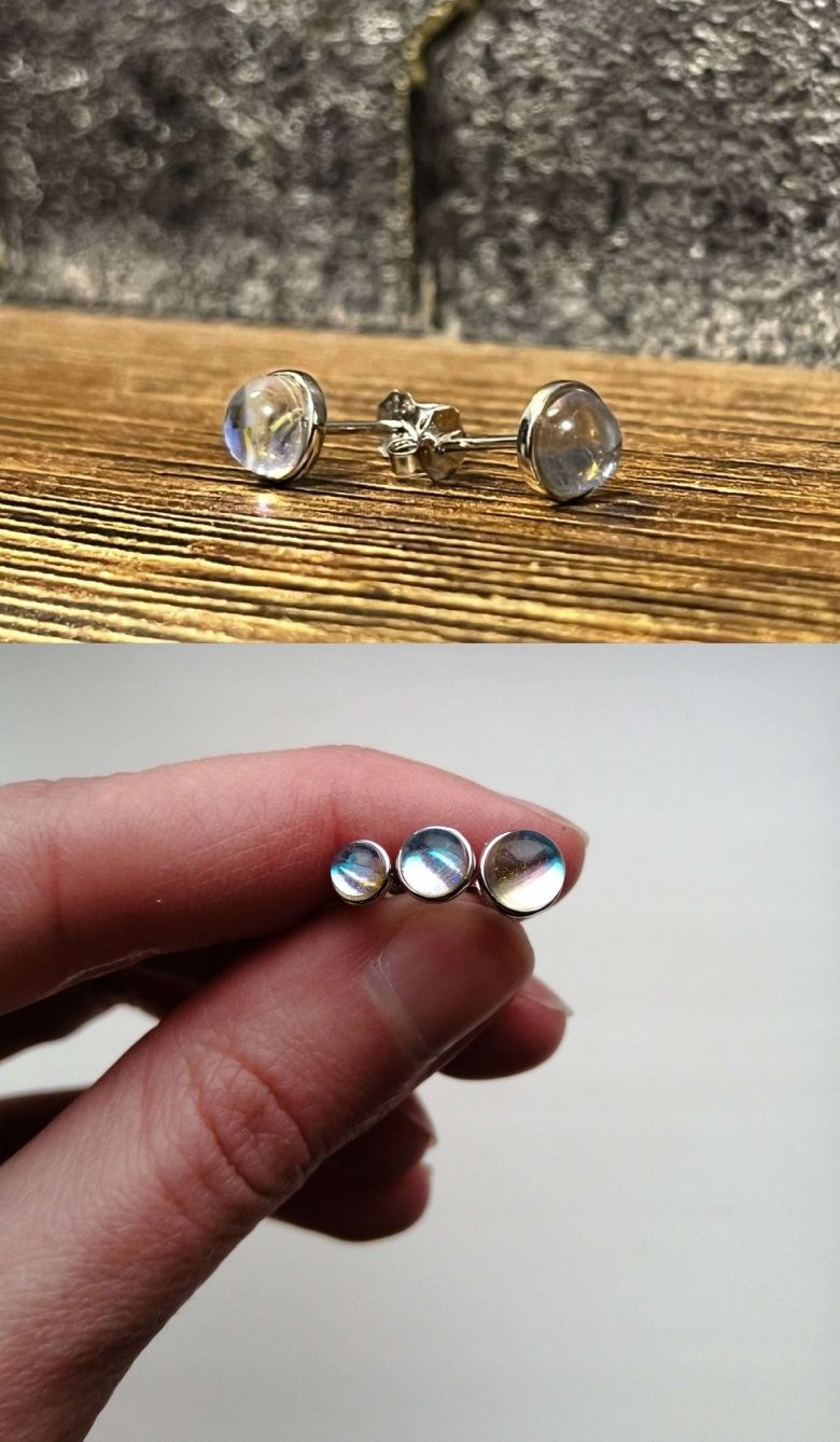 Срібні сережки з імітацією місячного каменю, серьги/сережки серебро