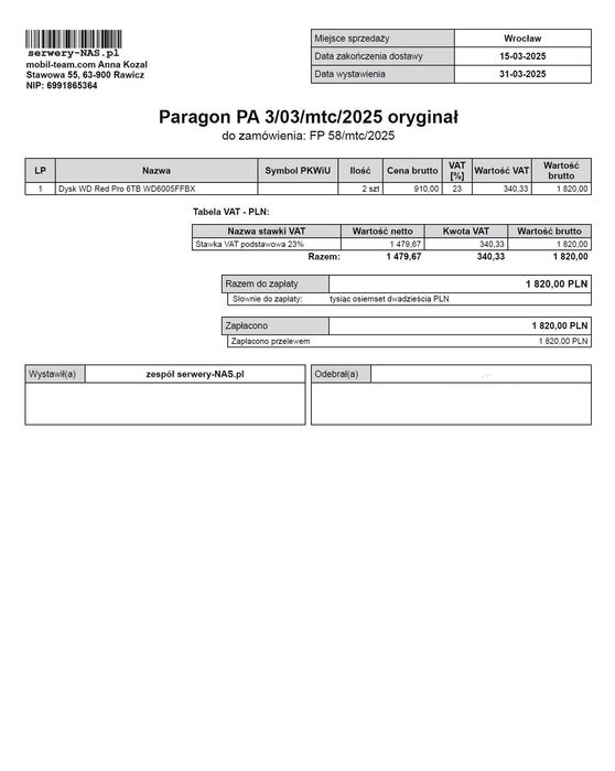 Używany NAS Synology DS716+II, 8GB RAM, 2 dyski WD 12TB Do negocjacji.