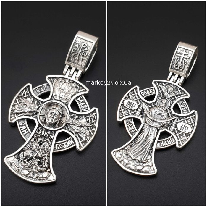 Товста чоловіча срібна цепочка лисячий хвіст і освячений кулон хрестик