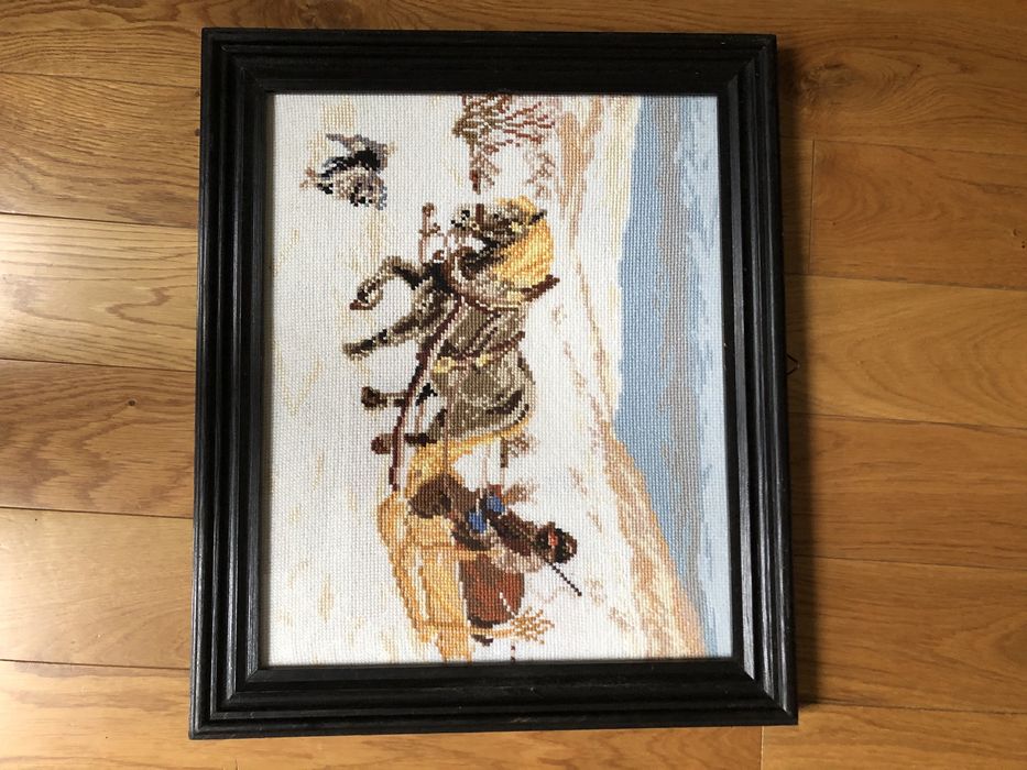 Obraz haftowany krzyżykowo scena zimowa rękodzieło