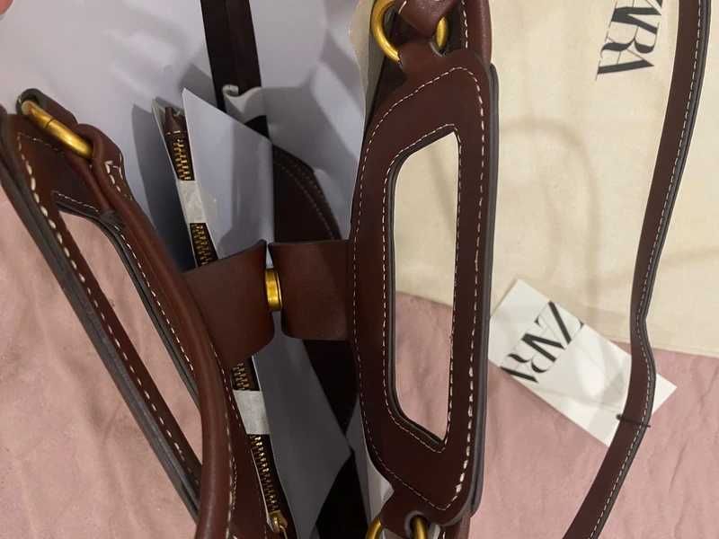 zara mala tote bag com pesponto bordeaux