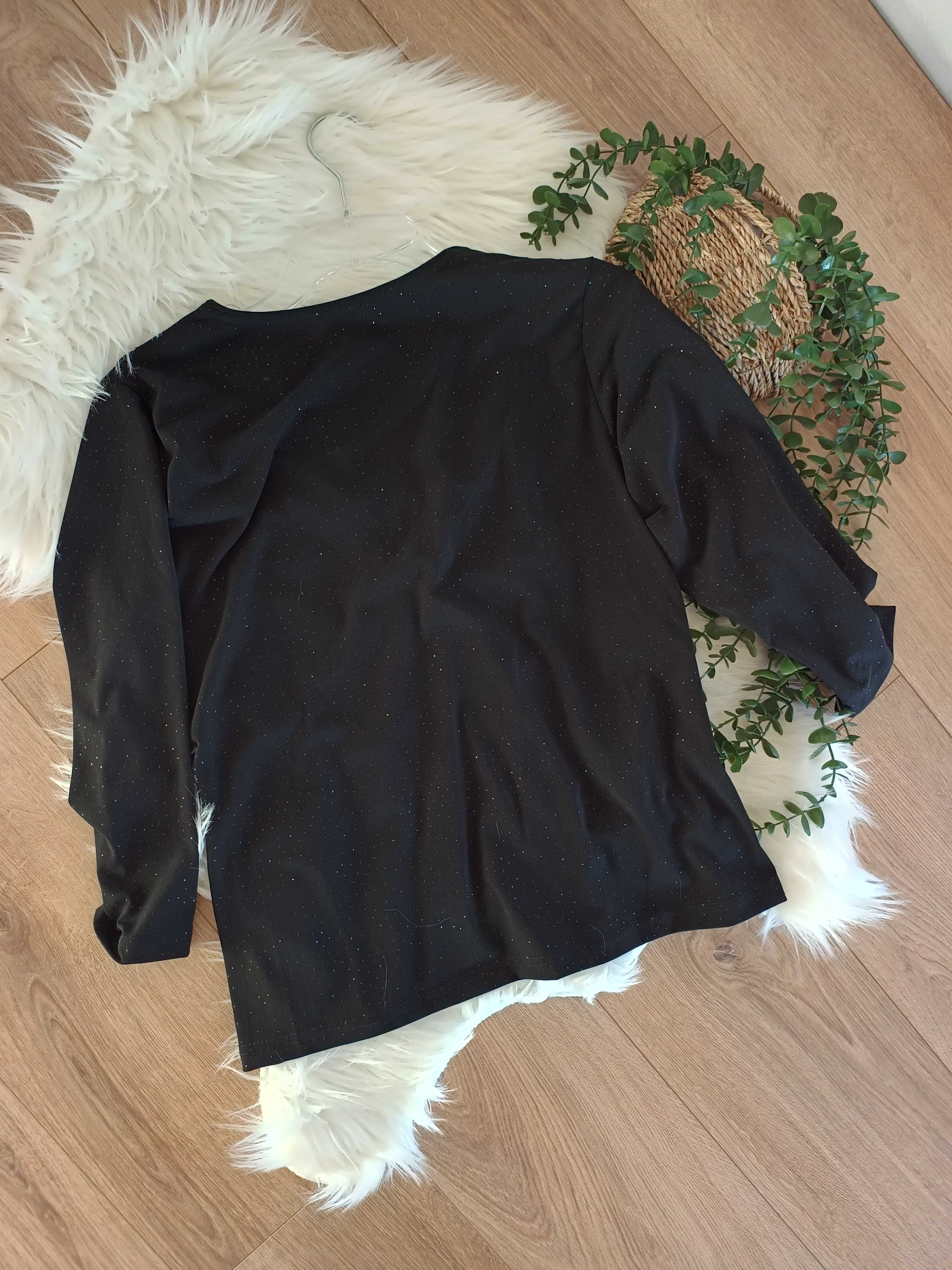 XXXL czarna elegancka wizytowa lśniąca bluzka z ¾ rękawem damska 46