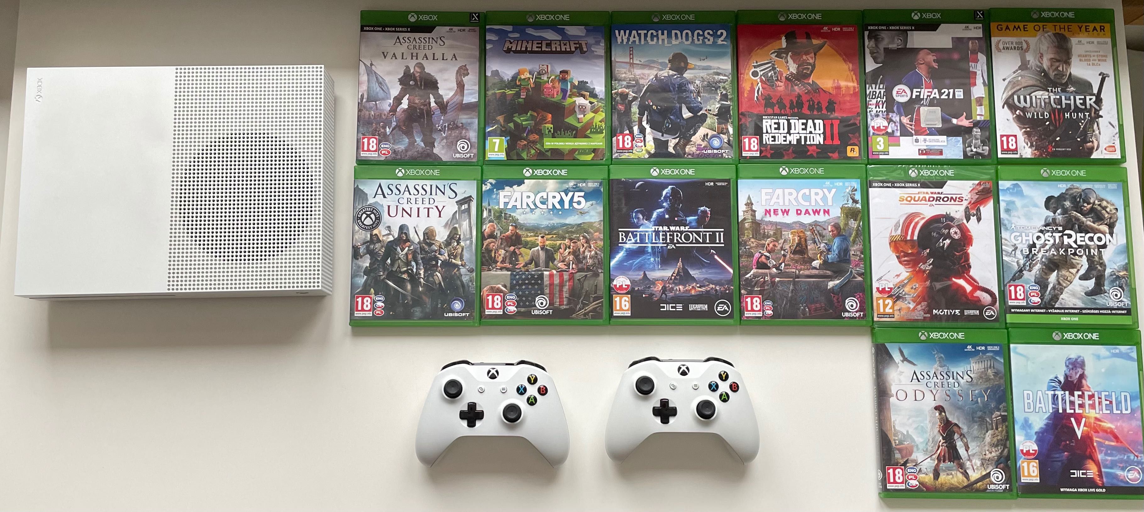 Xbox One S 1 TB + 2 kontrolery + 14 gier