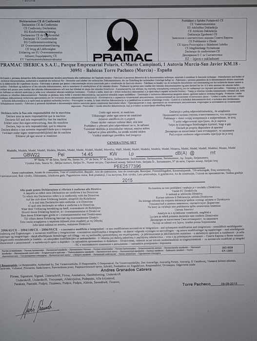 Agregat prądotwórczy PRAMAC GBW22 (14,45 KW - 2015 rok)