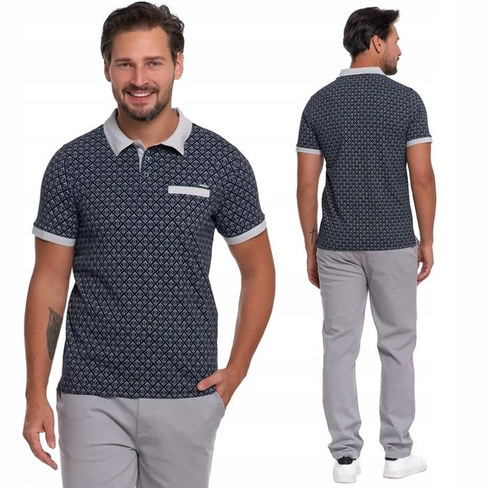 Koszulka Polo Męska Bawełniana Polówka Modna Premium Wzorzysta Moraj M