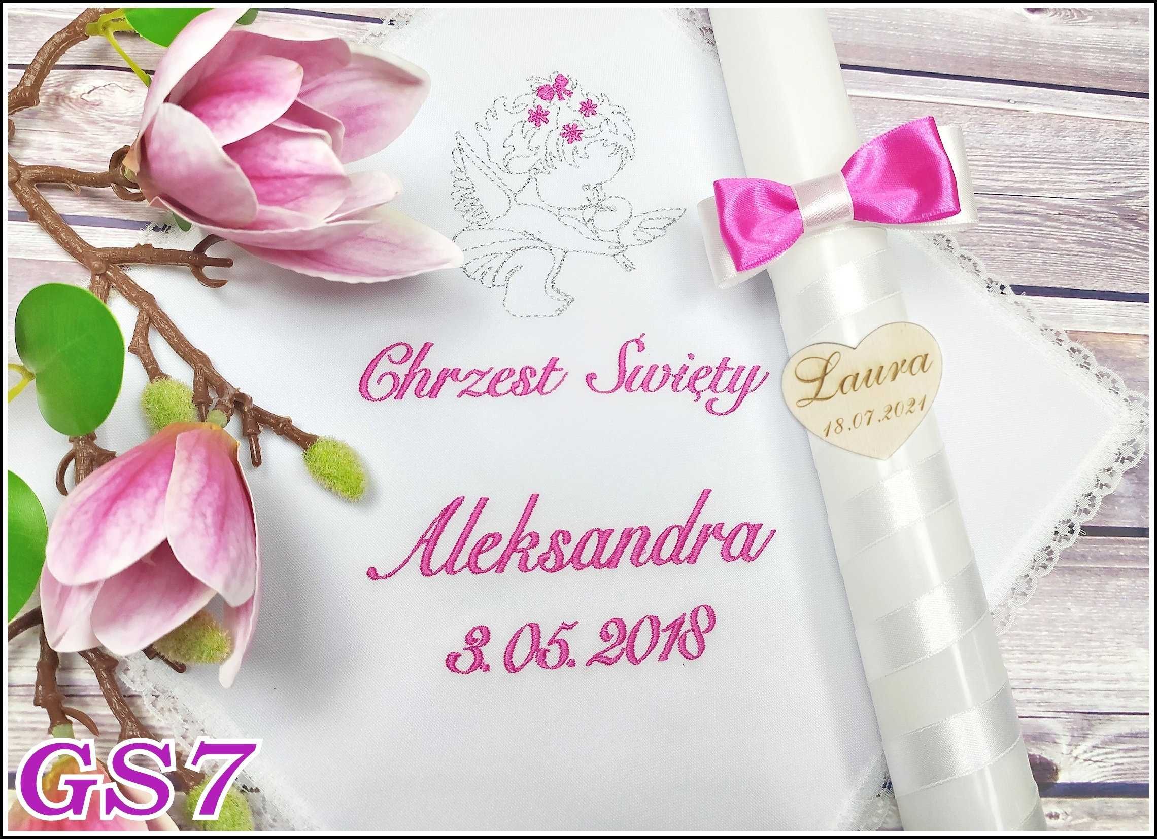 CHRZEST Szatka i świeca do chrztu napis Howlit HAFT GS