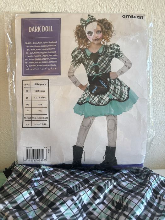 Disfarce menina Dark Doll 12/14 anos Novo