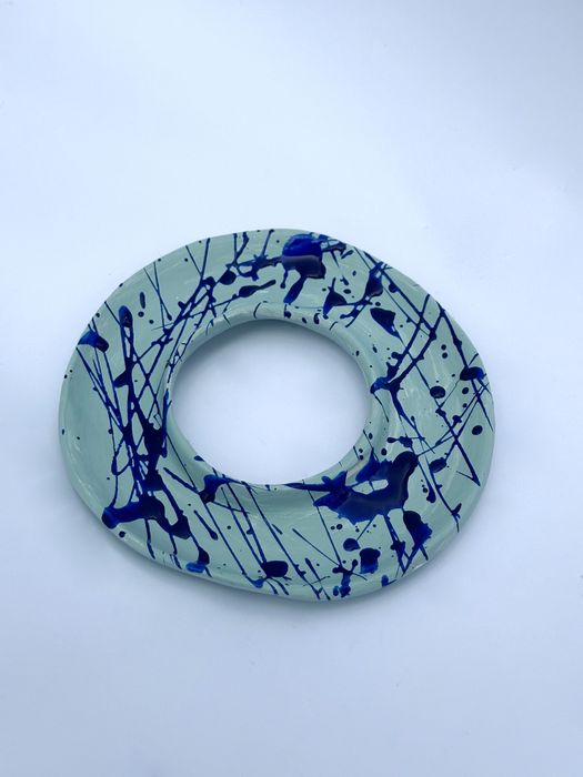 Niebieski gliniany ceramiczny talerzyk na biżuterię minimalizm boho