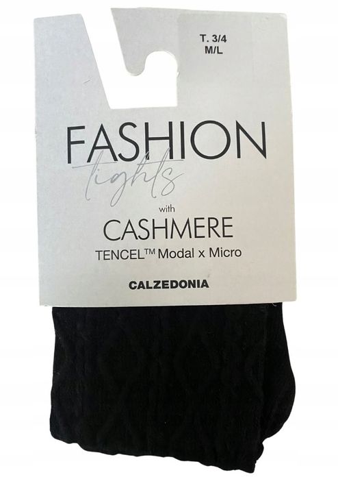 Rajstopy wzorzyste Calzedonia czarne kaszmir MODAL 80 den 3/4 (M/L)