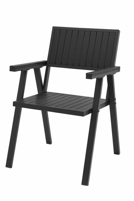 Nowoczesne krzesło ogrodowe aluminiowe z deską WPC Polywood czarne