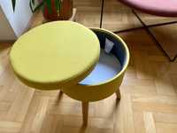 Pufa z pojemnikiem schowek pufa tapicerowana stołek na nóżkach żółta
