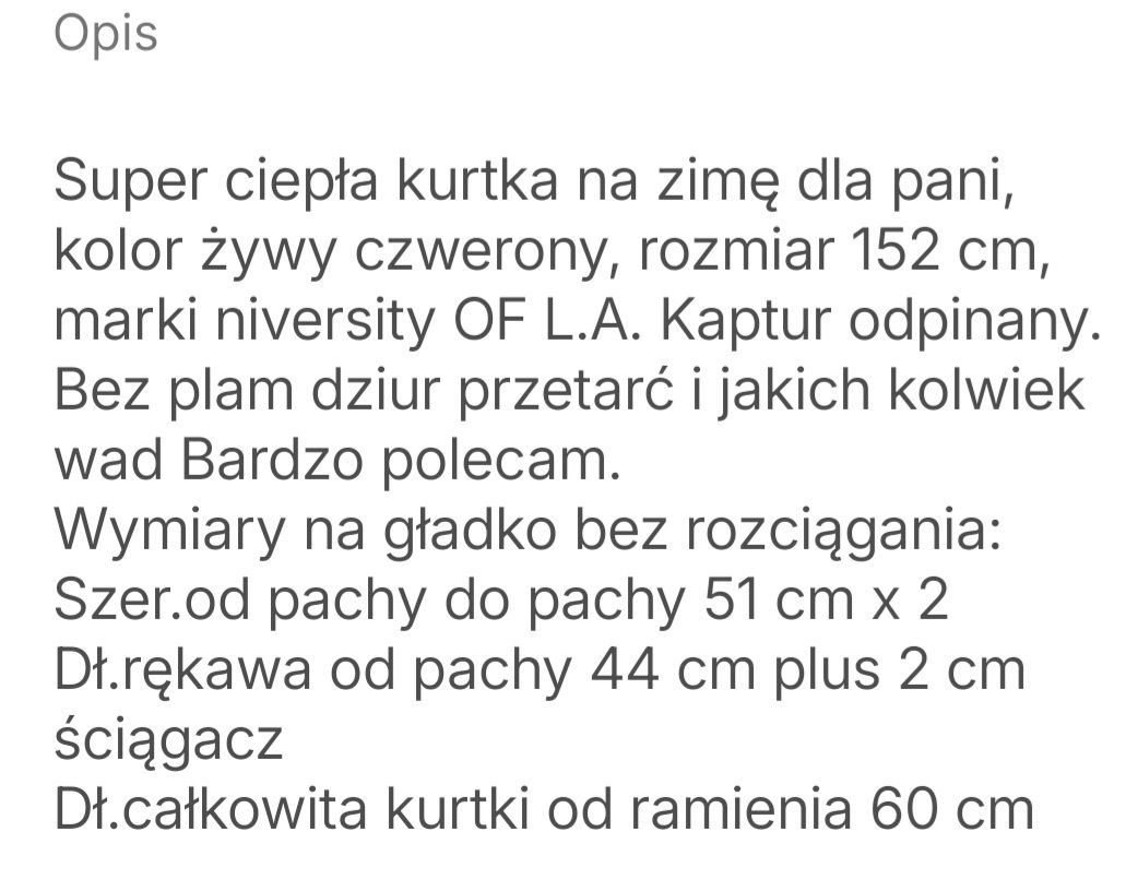 Kurtka , marki niversity OF L.A., kolor czerwony, wiek 12 lat,