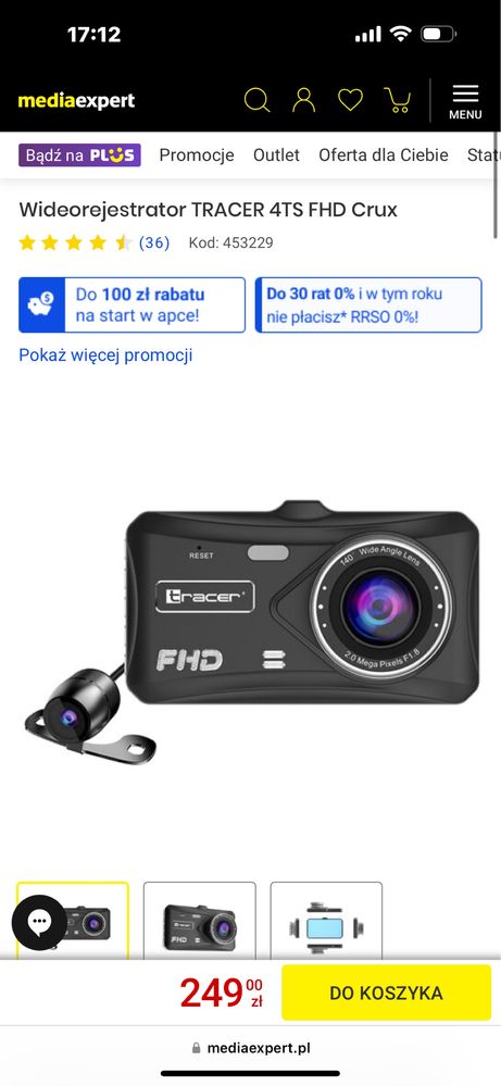 Wideorejestrator TRACER 4TS FHD Crux