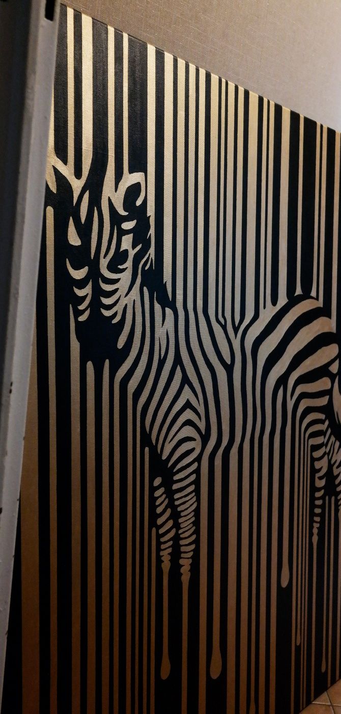 Obraz handmade złoto czarny zebra 120x90 cm