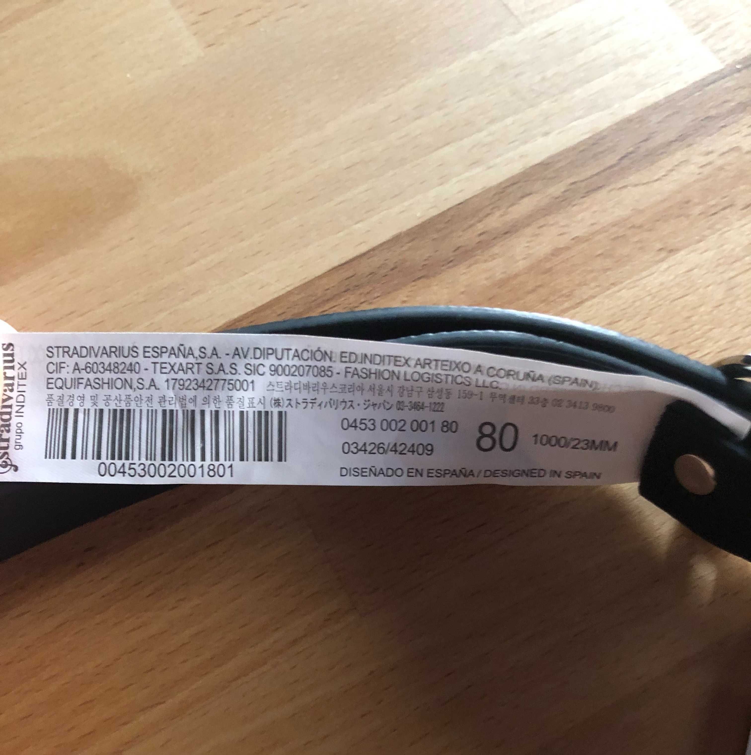 Stradivarius pasek z 2 skrzyżowanymi sprzączkami srebrny rozm. 80 NOWY