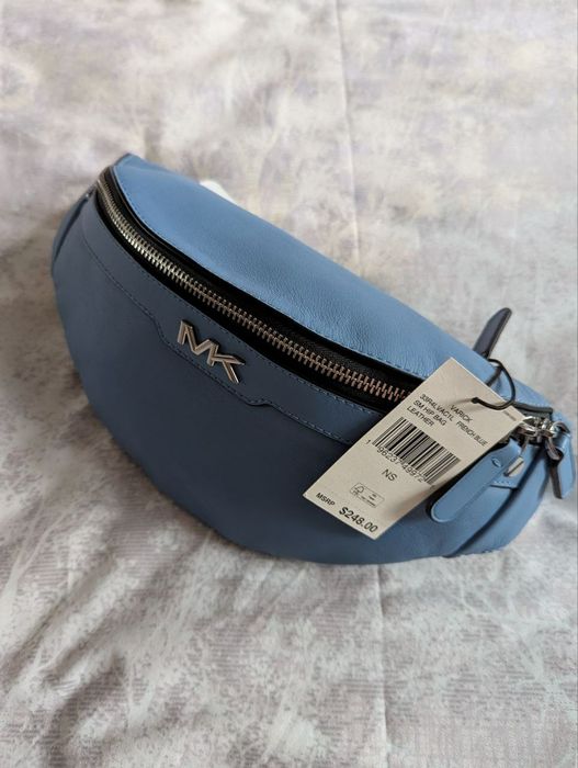 Сумка на пояс (бананка) с натуральной кожи Michael Kors Varick Blue