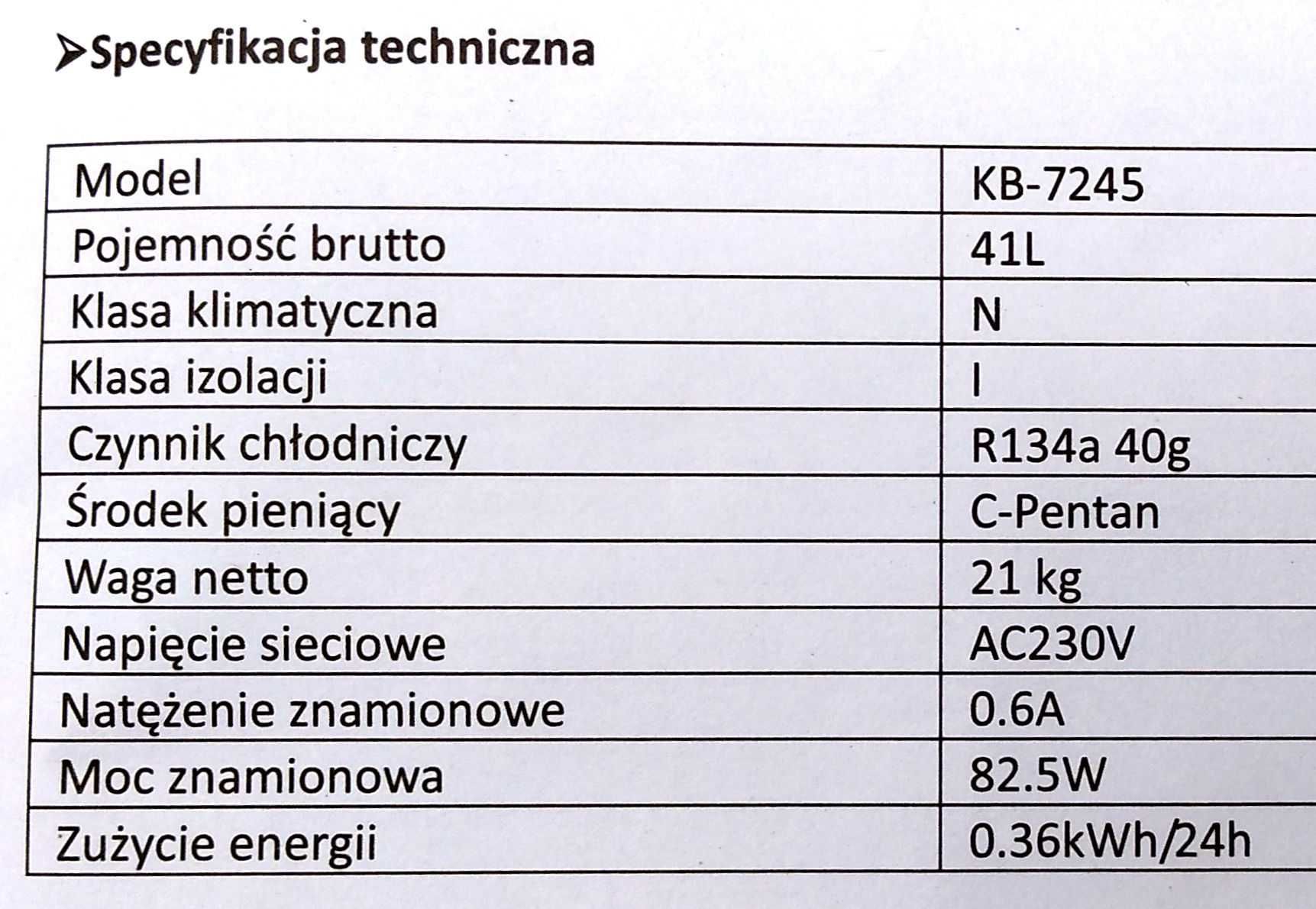 lodówka turystyczna TRISTAR KB-7245 41 litrów 230V